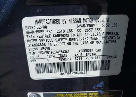 2008 Infiniti M35X из США, поврежденный, VIN JNKAY01F28M654341